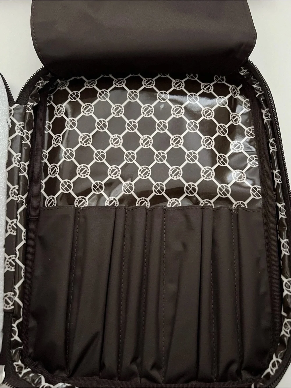 Henri Bendel Brown & White centenial Stripe Cosmetic/brush Case